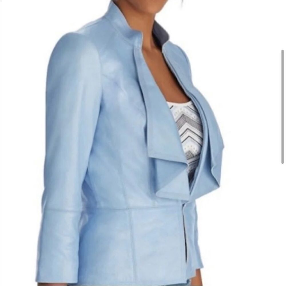 White House Black Market Blue Leather Jacket - Picture 2 of 7